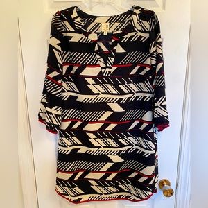 Pink Owl Black, Cream & Red Dress with Attached Liner - Size Medium, EUC